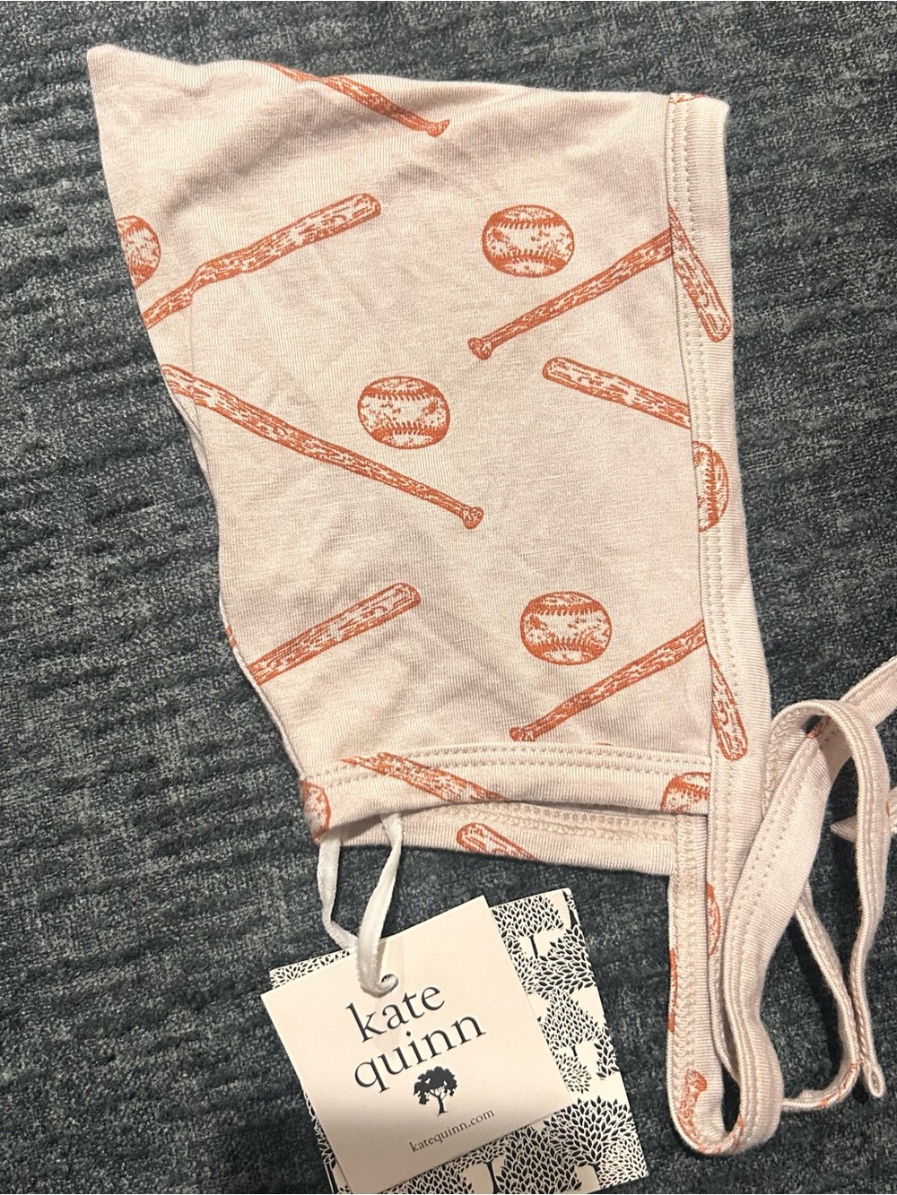 kate quinn Pink Baby Bonnet with Orange Baseball Print